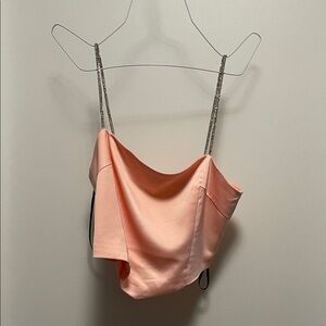 Forever 21 Pink Satin Crop Top with Rhinestone Straps